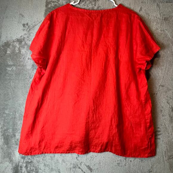 FLAX 100% Linen Boxy Tee Red Minimalist Oversized Lagenlook Top Size Large - Picture 3 of 6